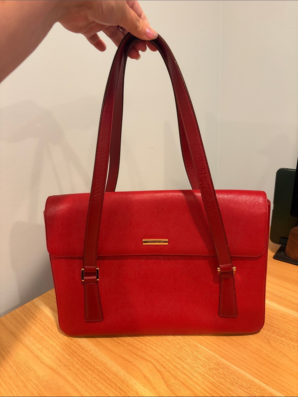 Pre-Loved Vintage Burberry Red Leather Shoulder Bag